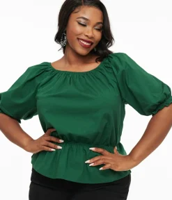 Unique Vintage Blouses|Work Wear>Collectif Plus Size 1940s Green Ellie Top