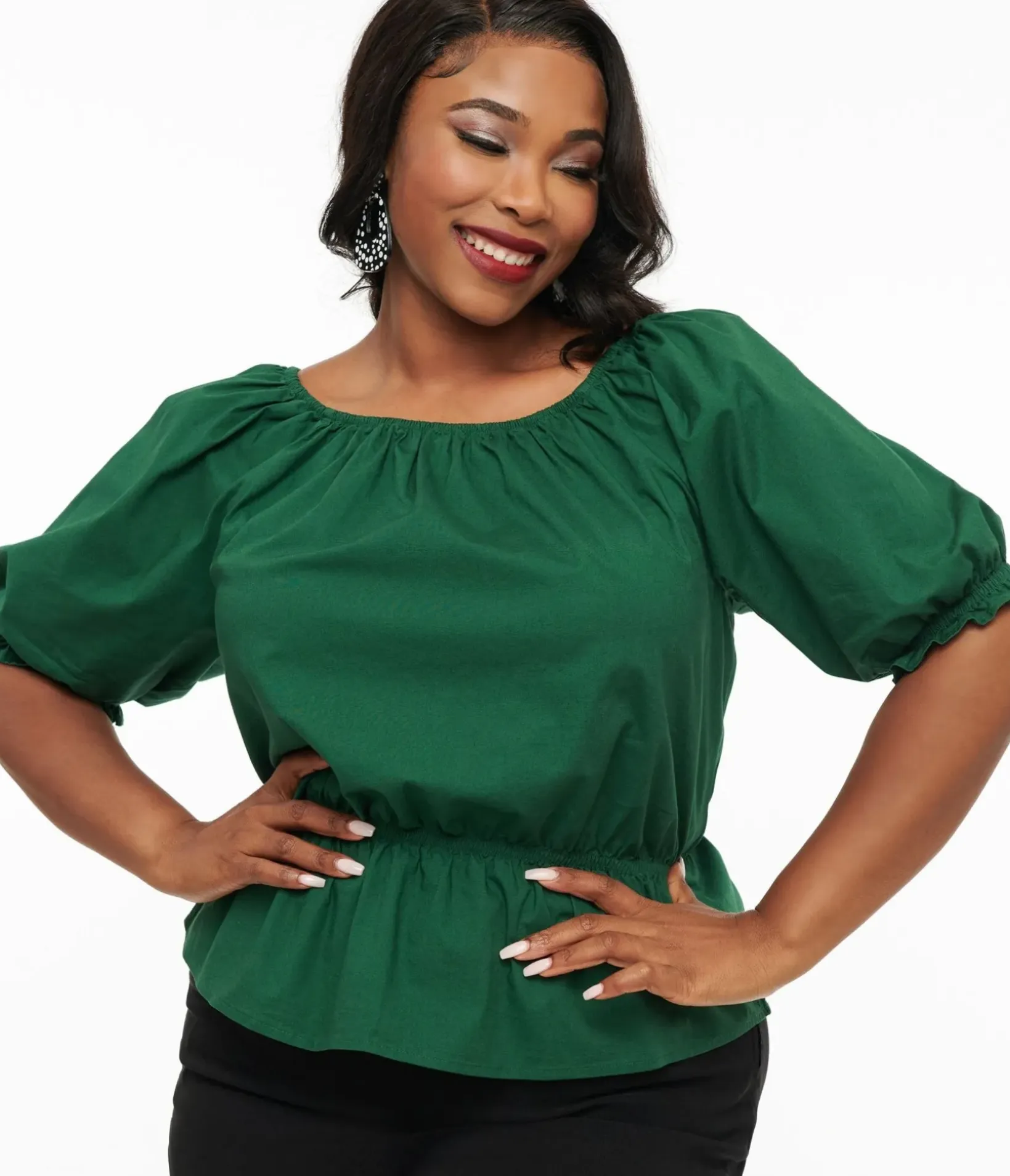 Unique Vintage Blouses|Work Wear>Collectif Plus Size 1940s Green Ellie Top