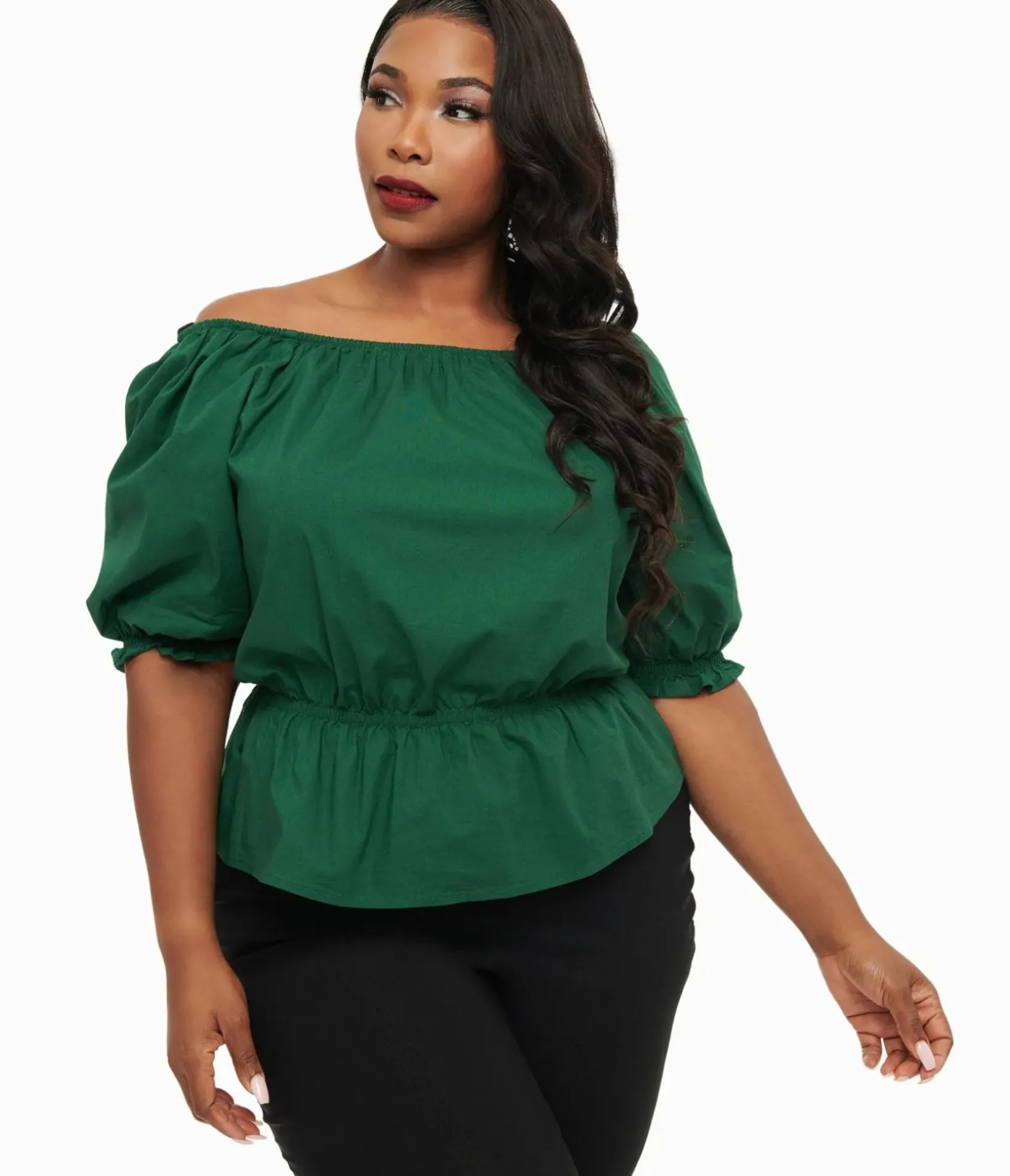 Unique Vintage Blouses|Work Wear>Collectif Plus Size 1940s Green Ellie Top