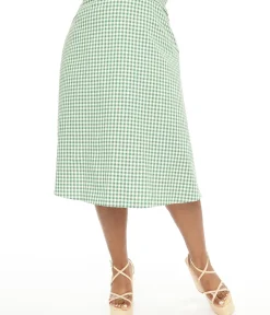 Unique Vintage Skirts|Skirts>Collectif Plus Size 1930s Green & White Gingham Hetty Swing Skirt
