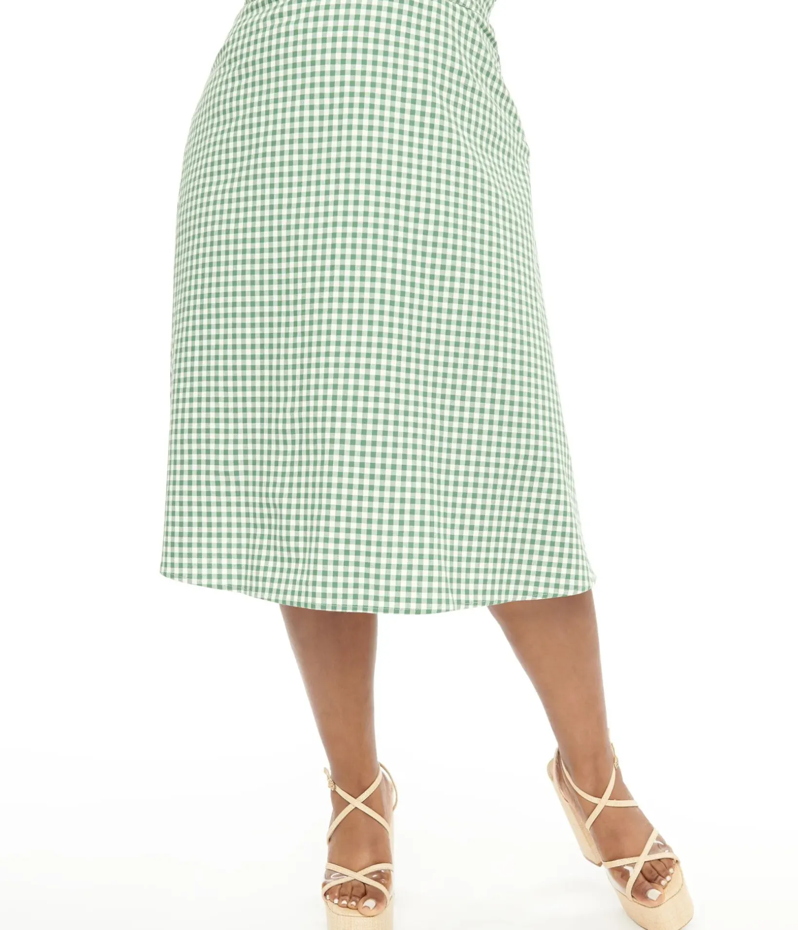 Unique Vintage Skirts|Skirts>Collectif Plus Size 1930s Green & White Gingham Hetty Swing Skirt