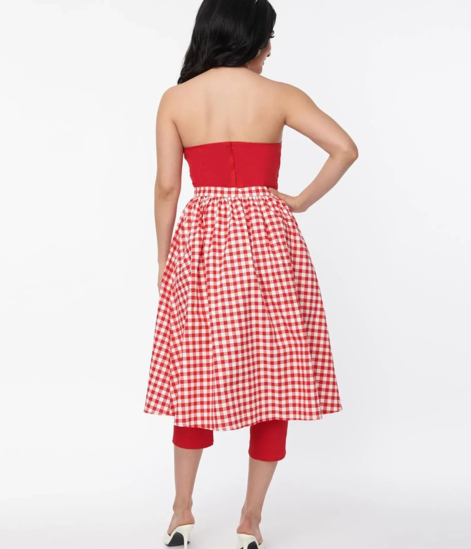 Unique Vintage Rompers & Jumpsuits|All Things Red>Collectif Red Gingham Skirted Midge Jumpsuit Set