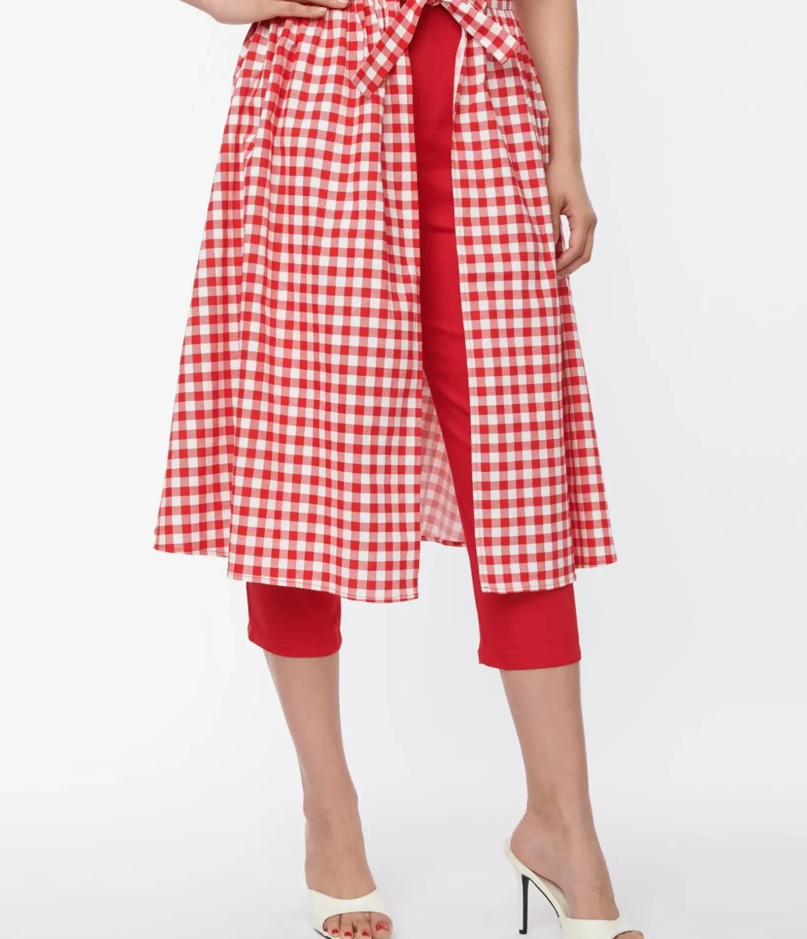 Unique Vintage Rompers & Jumpsuits|All Things Red>Collectif Red Gingham Skirted Midge Jumpsuit Set