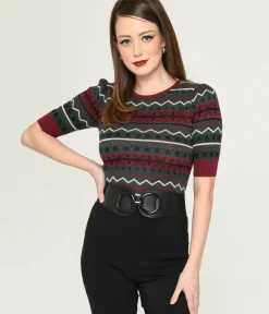 Unique Vintage All Things Red>Collectif Red & Green Fair Isle Sweater