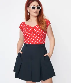 Unique Vintage All Things Red>Collectif Red & White Polka Dot Dolores Top