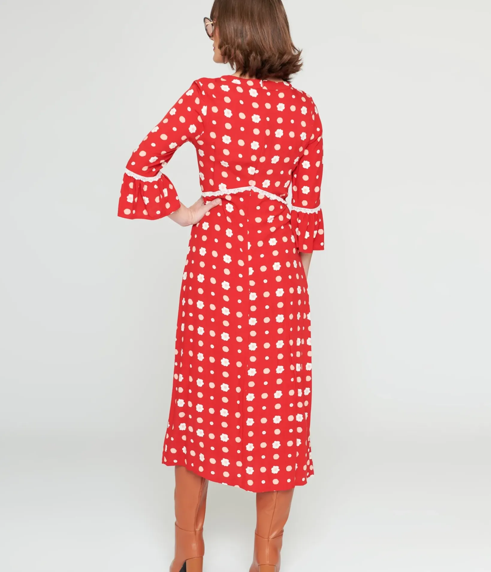 Unique Vintage Midi|Everyday Dresses>Collectif Red & White Poppy Print Midi Dress