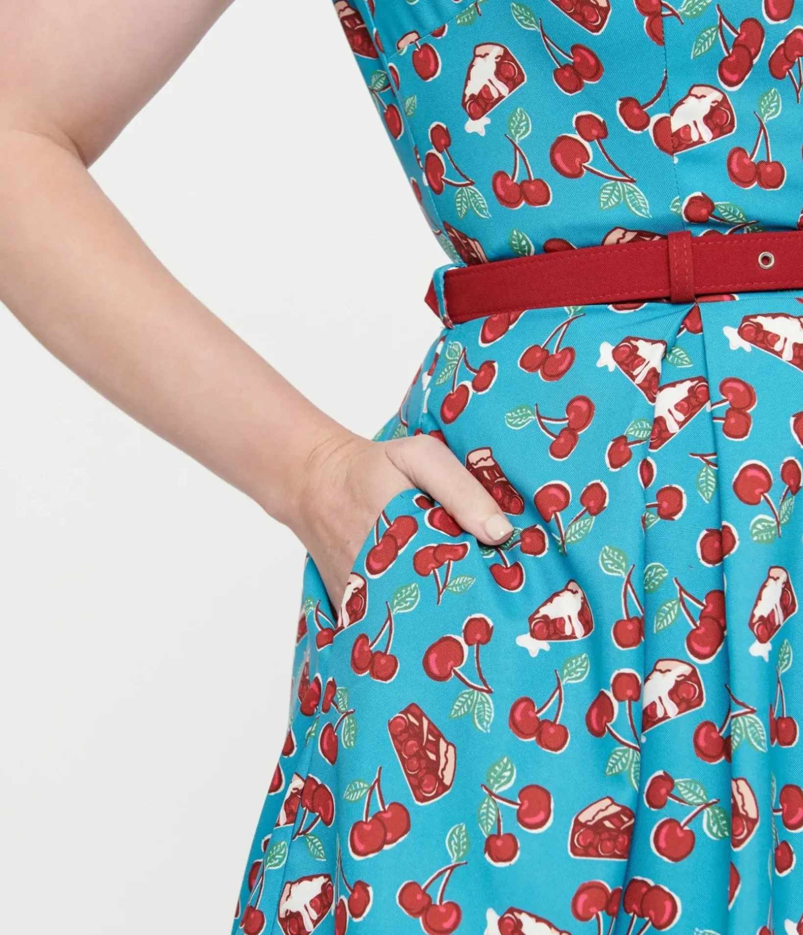 Unique Vintage Swing|Pocket Dresses>Collectif 1950s Blue & Red Cherry Pie Swing Dress