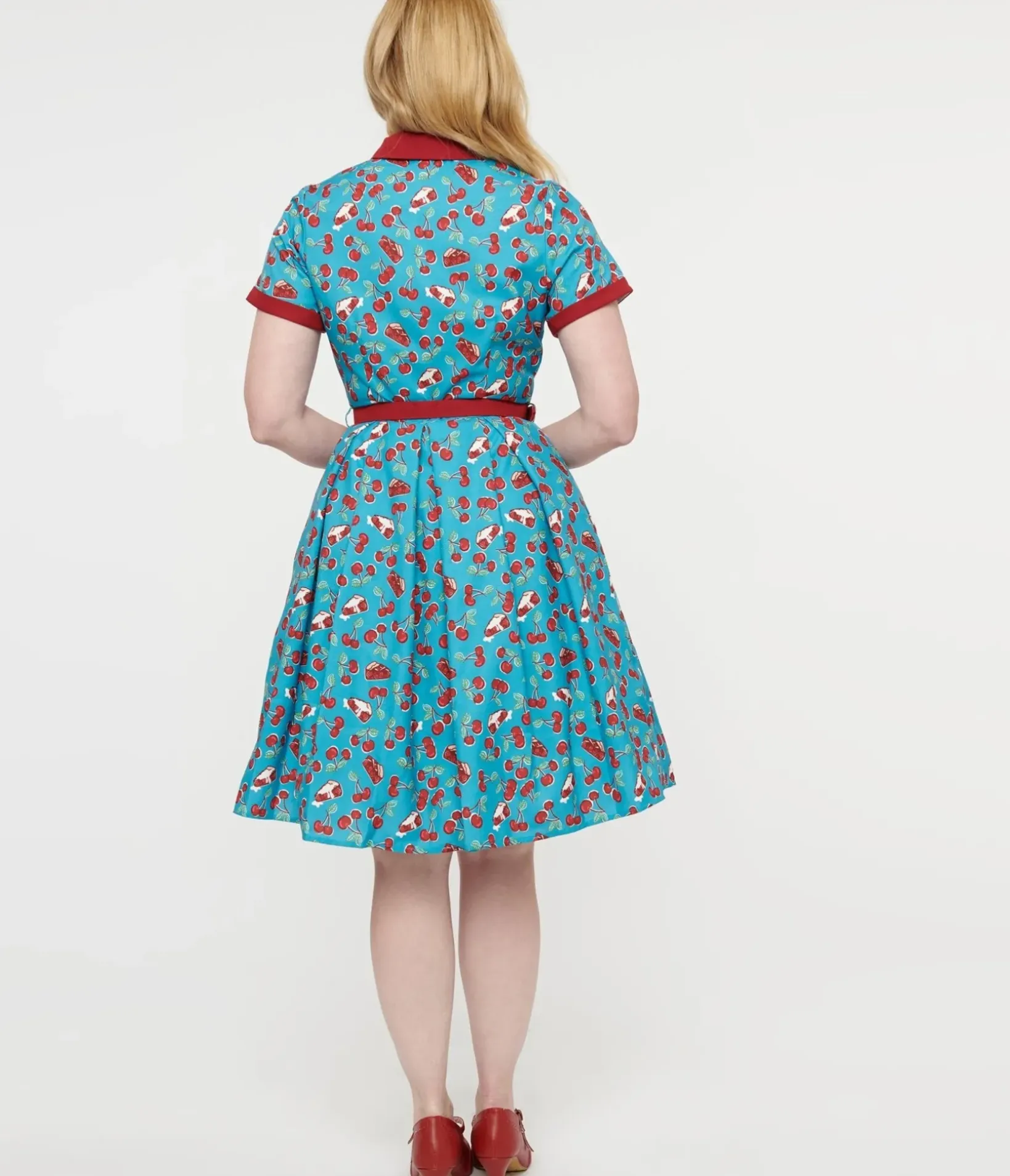 Unique Vintage Swing|Pocket Dresses>Collectif 1950s Blue & Red Cherry Pie Swing Dress
