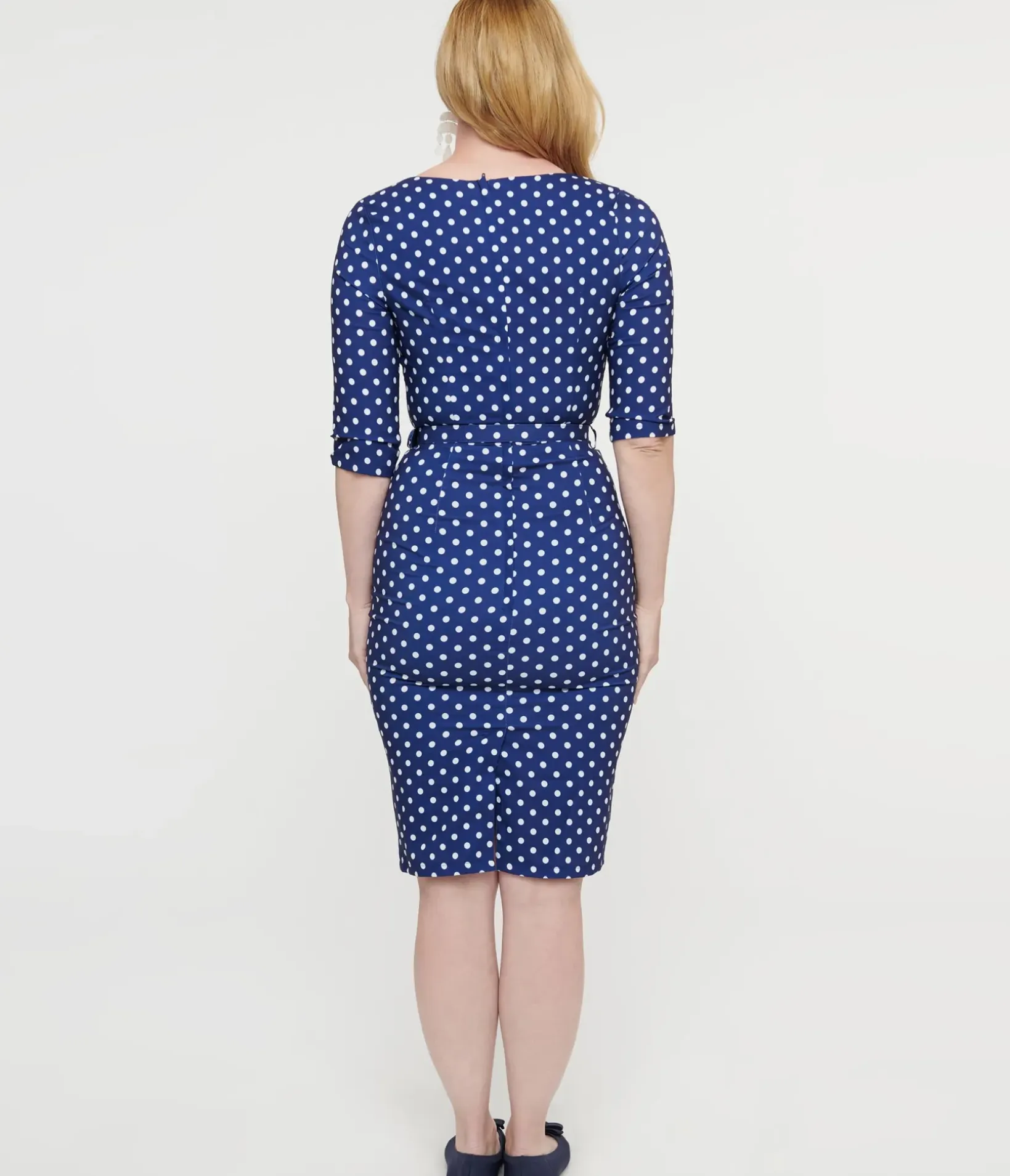 Unique Vintage Pencil|Pocket Dresses>Collectif 1950s Blue & White Polka Dot Patty Wiggle Dress