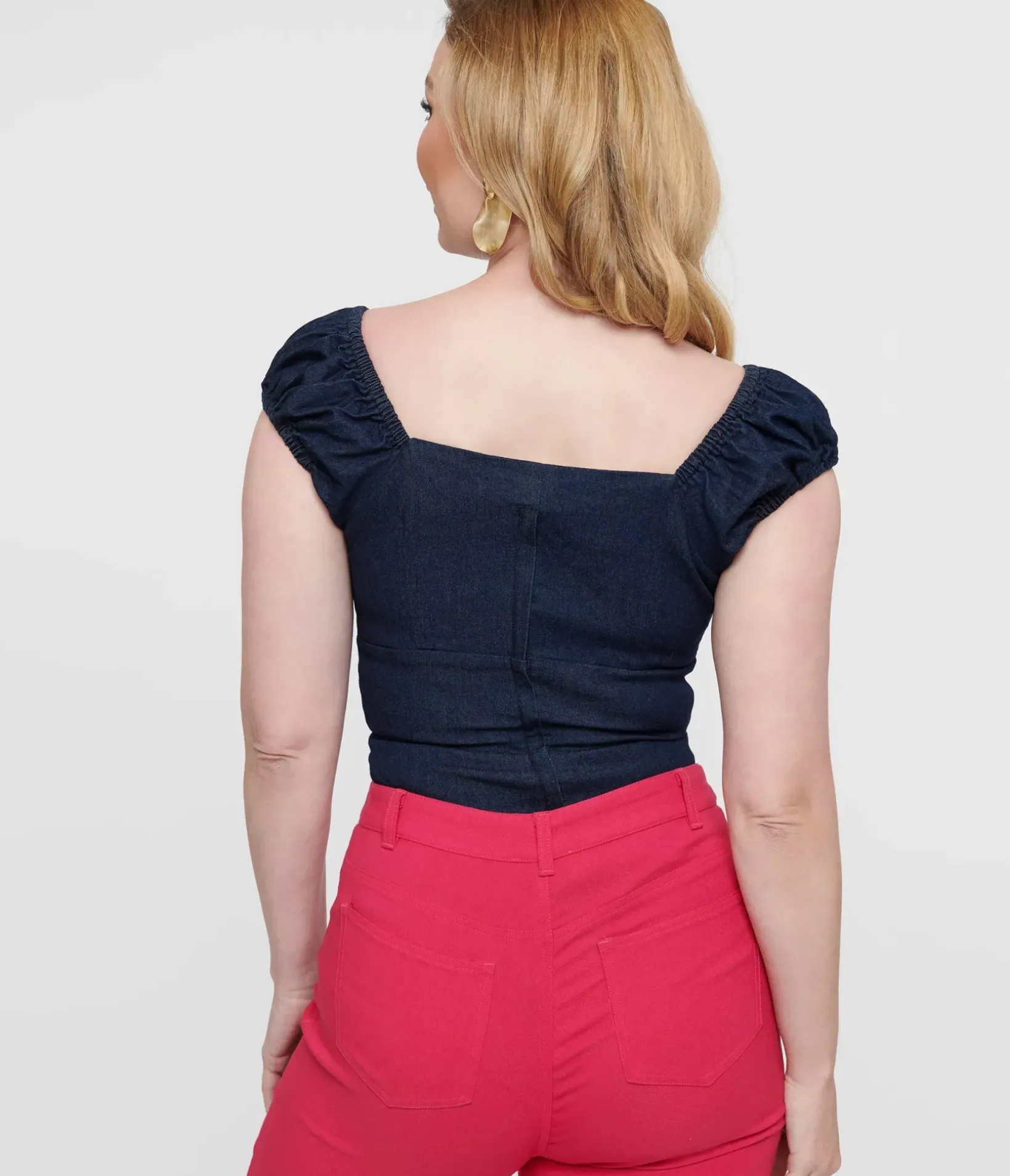 Unique Vintage Work Wear>Collectif 1950s Dark Blue Denim Rita Blouse