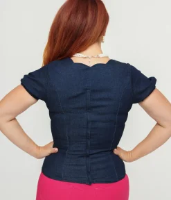 Unique Vintage Work Wear>Collectif 1950s Denim Odrie Blouse