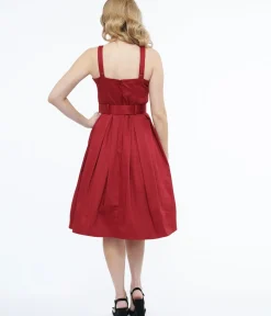 Unique Vintage Swing|Everyday Dresses>Collectif 1950s Red Dorothy Swing Dress