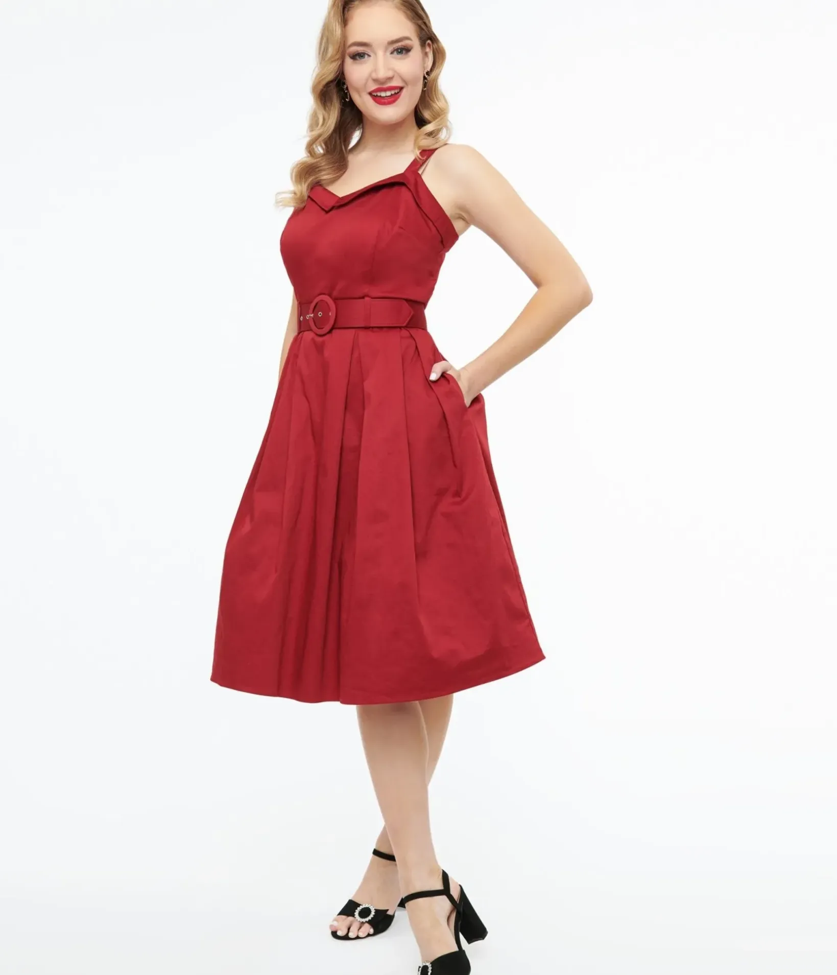 Unique Vintage Swing|Everyday Dresses>Collectif 1950s Red Dorothy Swing Dress