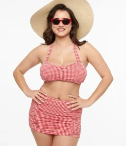 Unique Vintage Swim Bottoms|Two Piece Swim>Collectif 1950s Red & White Gingham Swim Skirt