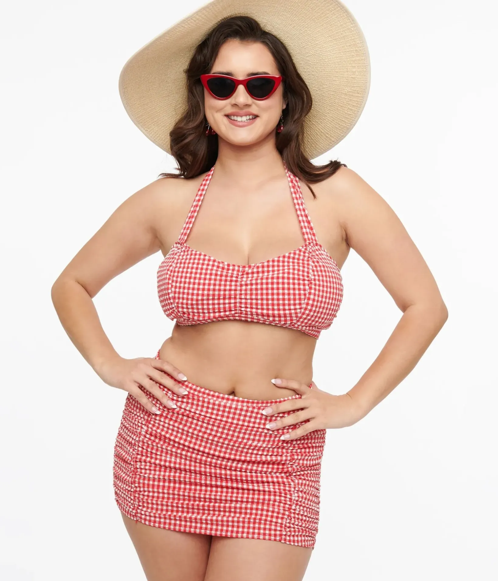 Unique Vintage Swim Bottoms|Two Piece Swim>Collectif 1950s Red & White Gingham Swim Skirt
