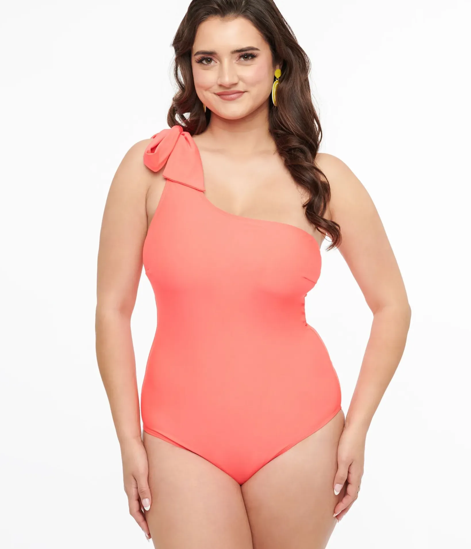 Unique Vintage One Piece Swim>Coral One Shoulder One Piece Swimsuit