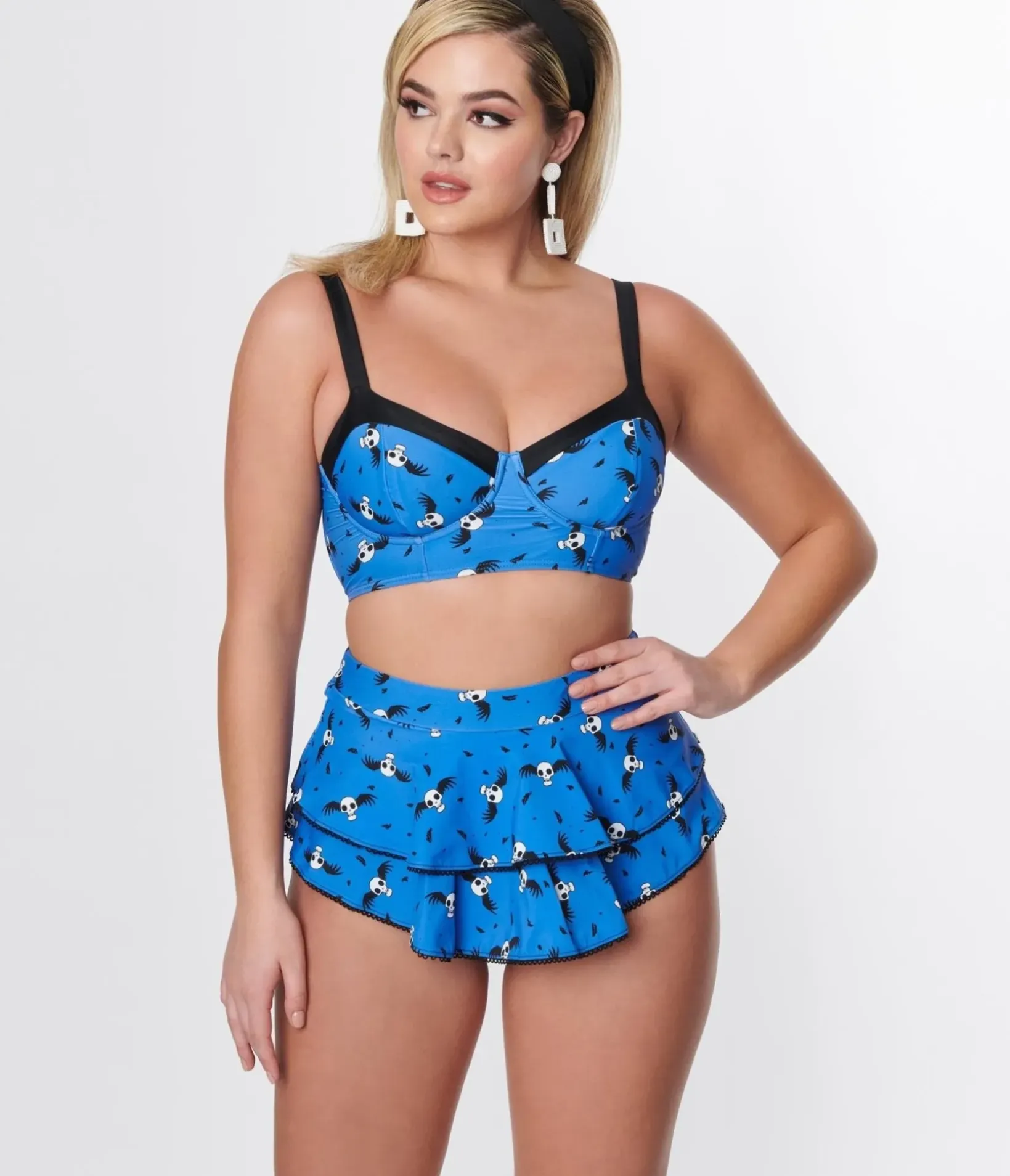 Unique Vintage Swim Tops|Two Piece Swim>Corpse Bride x Blue & Flying Skulls Marlene Crop Swim Top