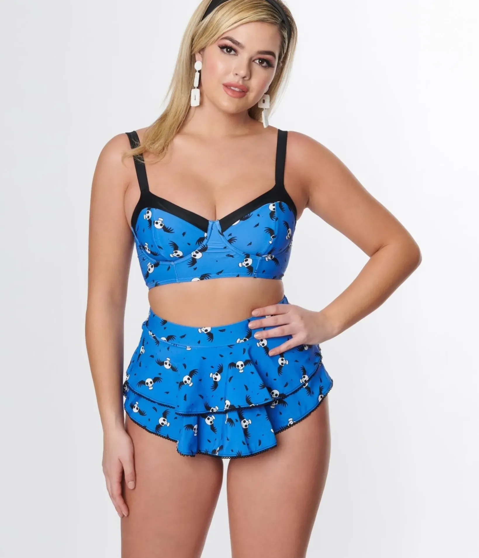 Unique Vintage Swim Tops|Two Piece Swim>Corpse Bride x Blue & Flying Skulls Marlene Crop Swim Top