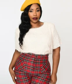 Unique Vintage Work Wear>Cream Distressed Knit Top