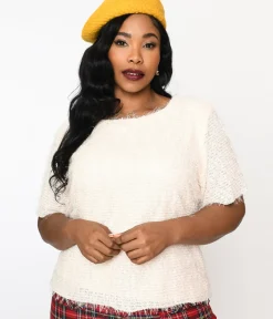 Unique Vintage Work Wear>Cream Distressed Knit Top