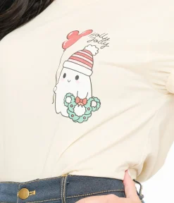 Unique Vintage Graphic Tees>Cream Holly Jolly Ghost Graphic Tee