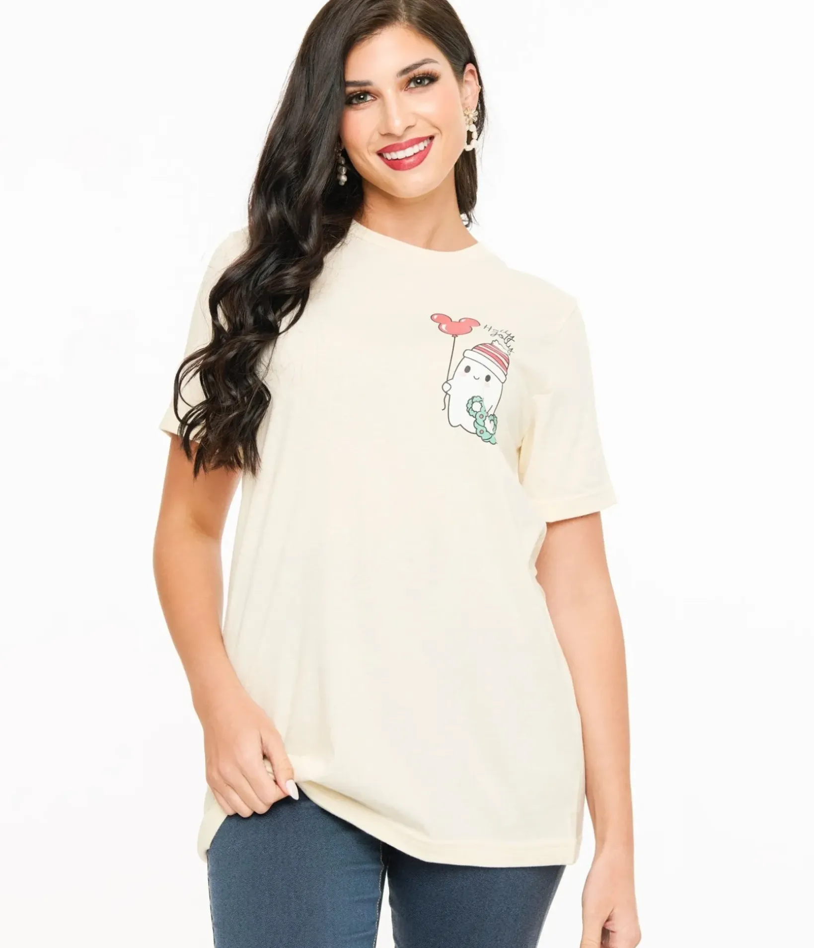 Unique Vintage Graphic Tees>Cream Holly Jolly Ghost Graphic Tee