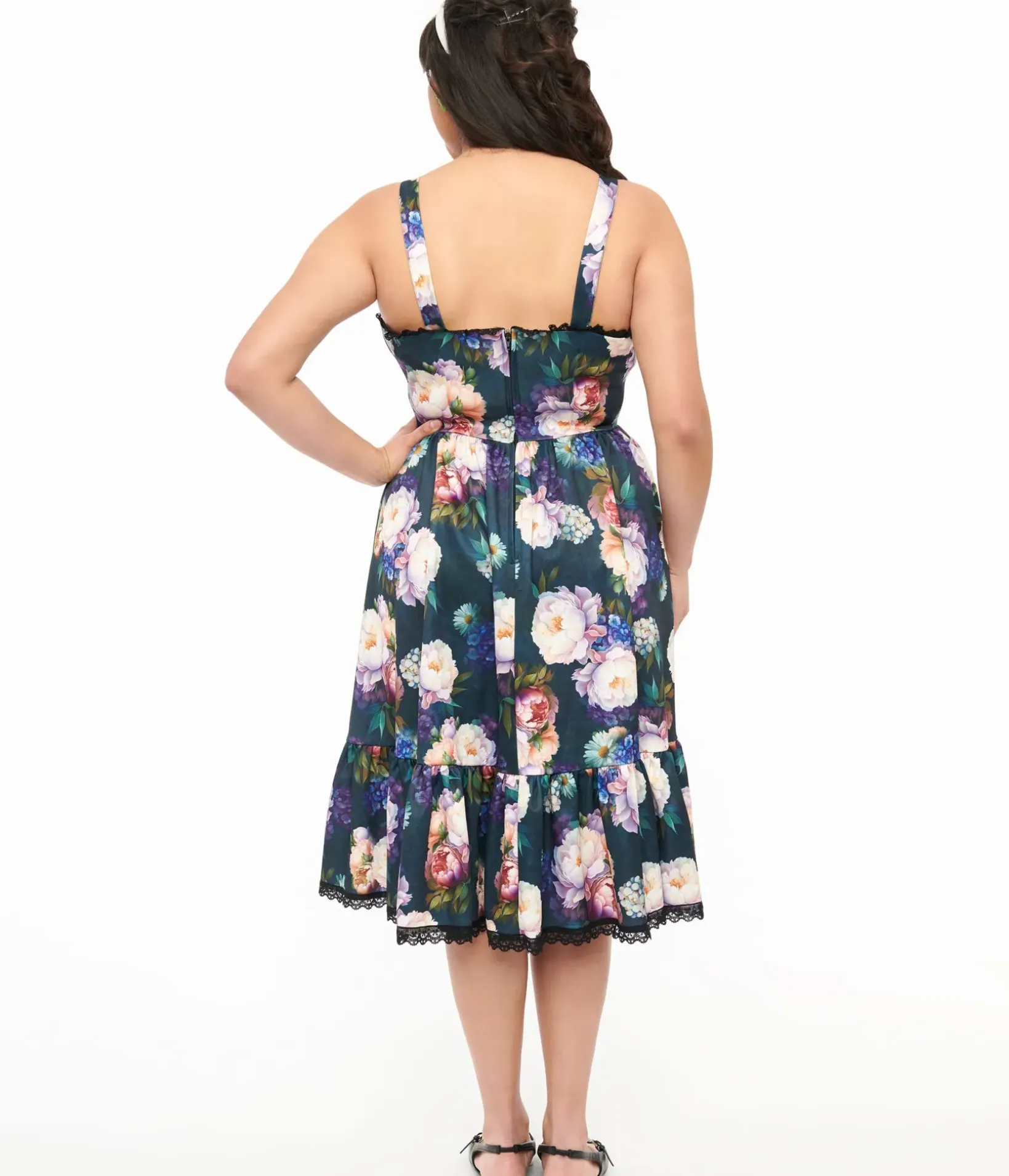 Unique Vintage Swing|Pocket Dresses>Dark Green Floral Heidi Swing Dress