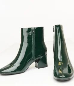 Unique Vintage Boots>Dark Green Patent Leatherette Booties