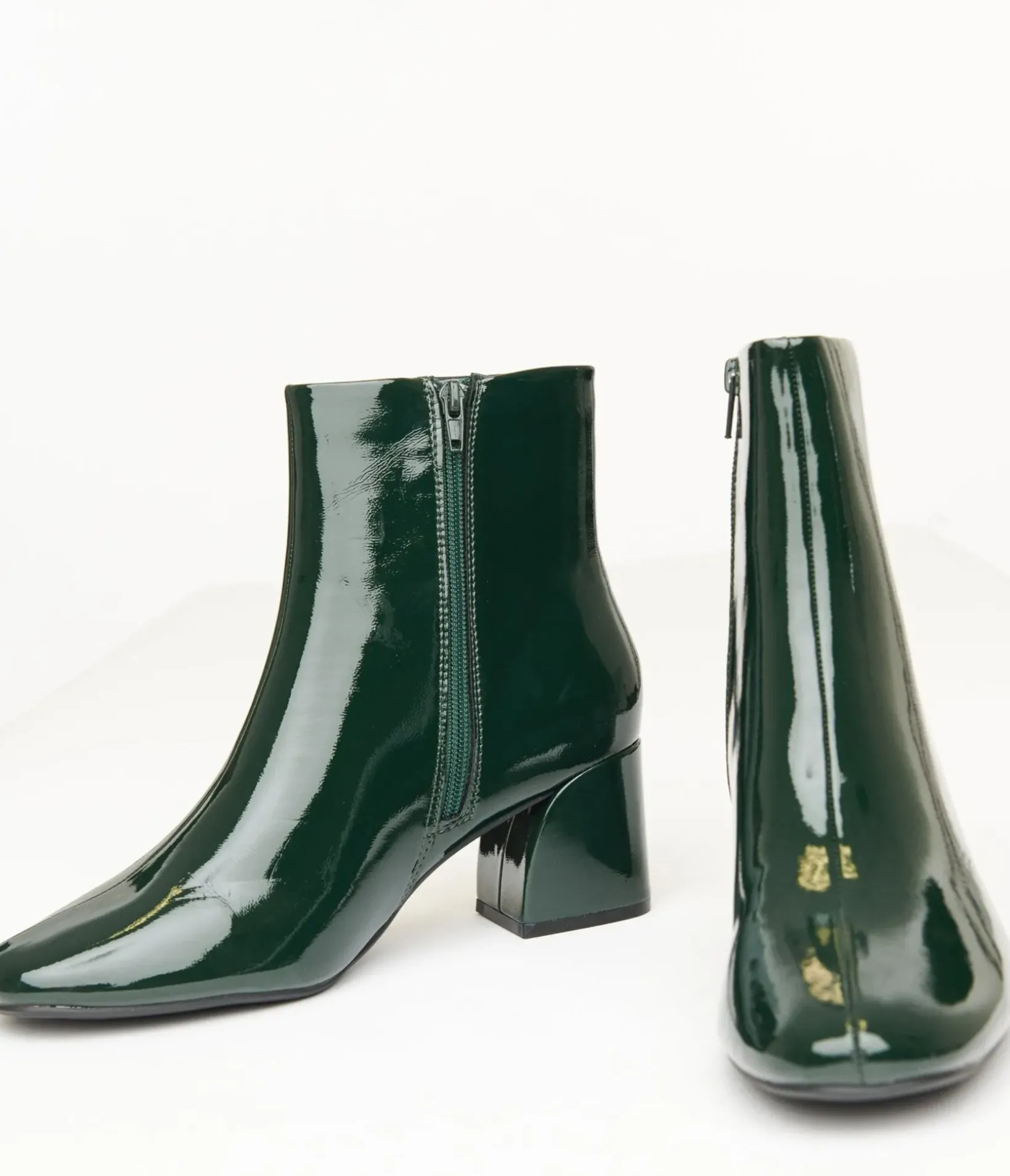 Unique Vintage Boots>Dark Green Patent Leatherette Booties