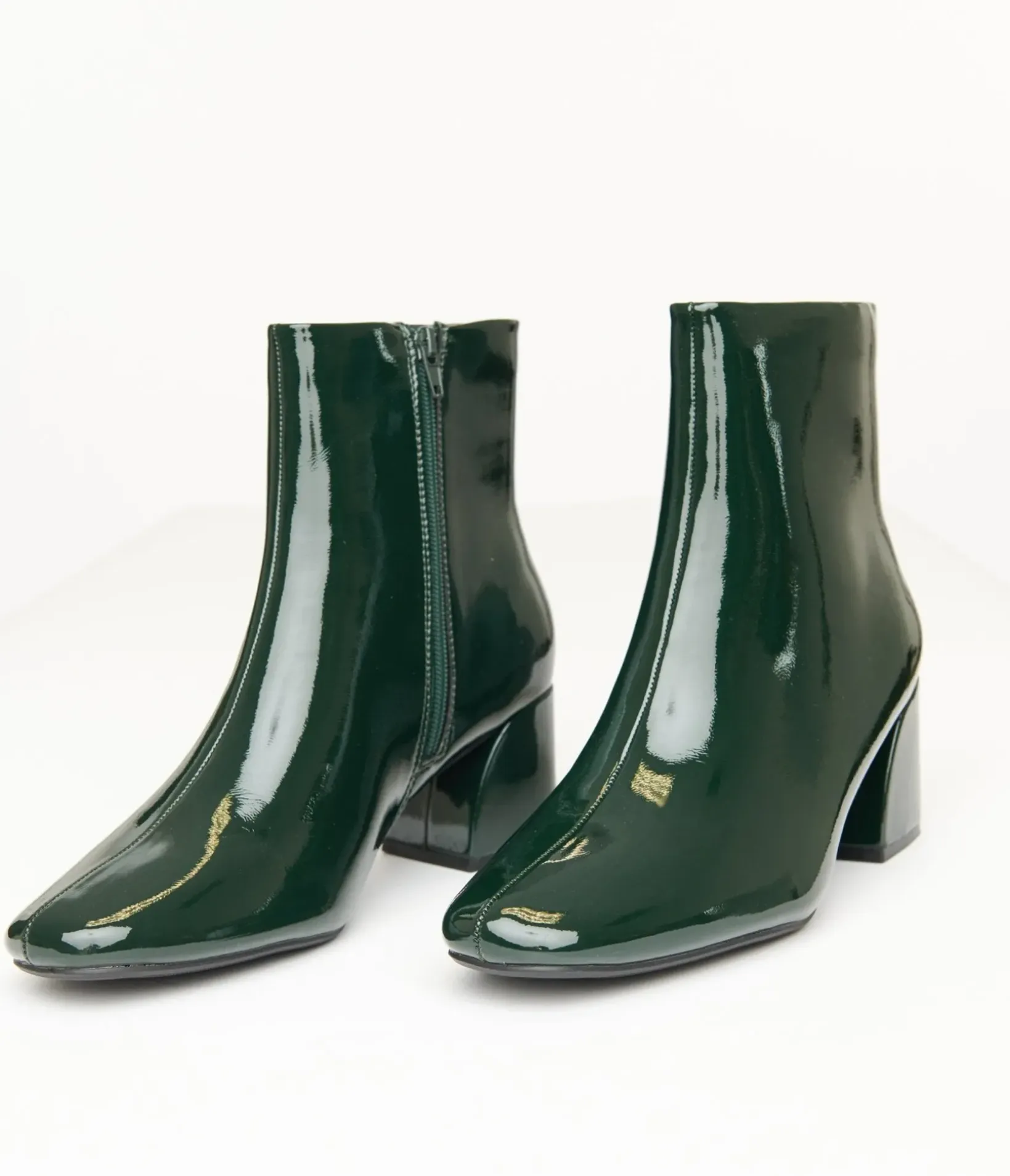 Unique Vintage Boots>Dark Green Patent Leatherette Booties