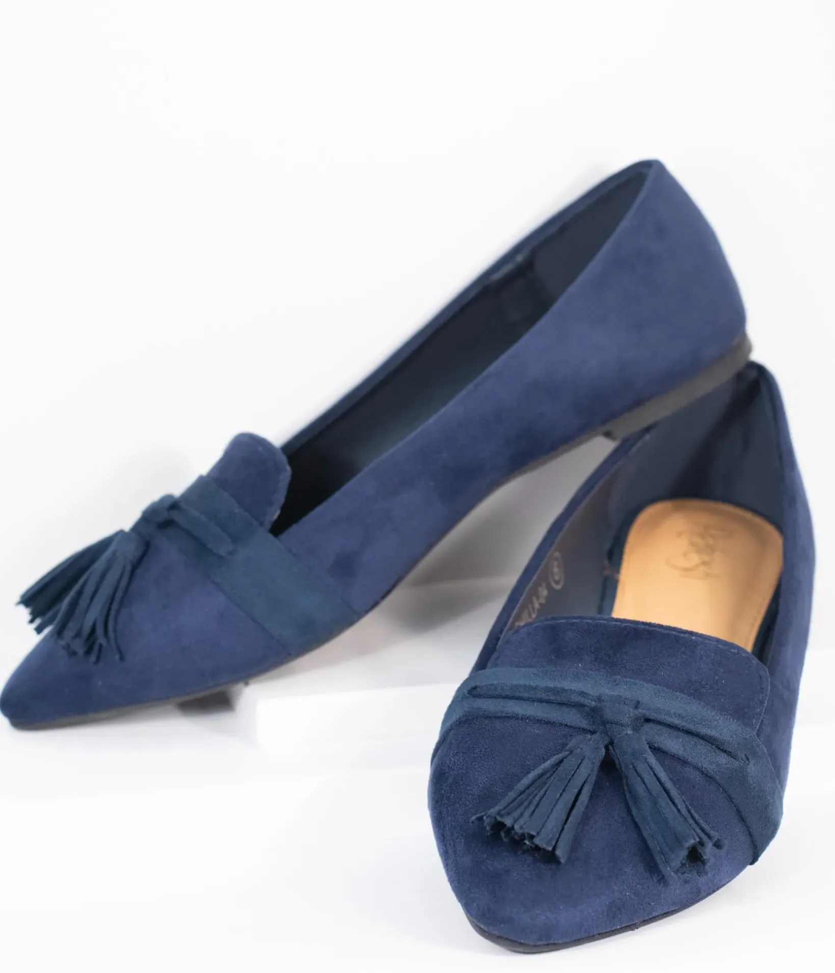 Unique Vintage Flats>Dark Navy Blue Suede Tassel Loafer