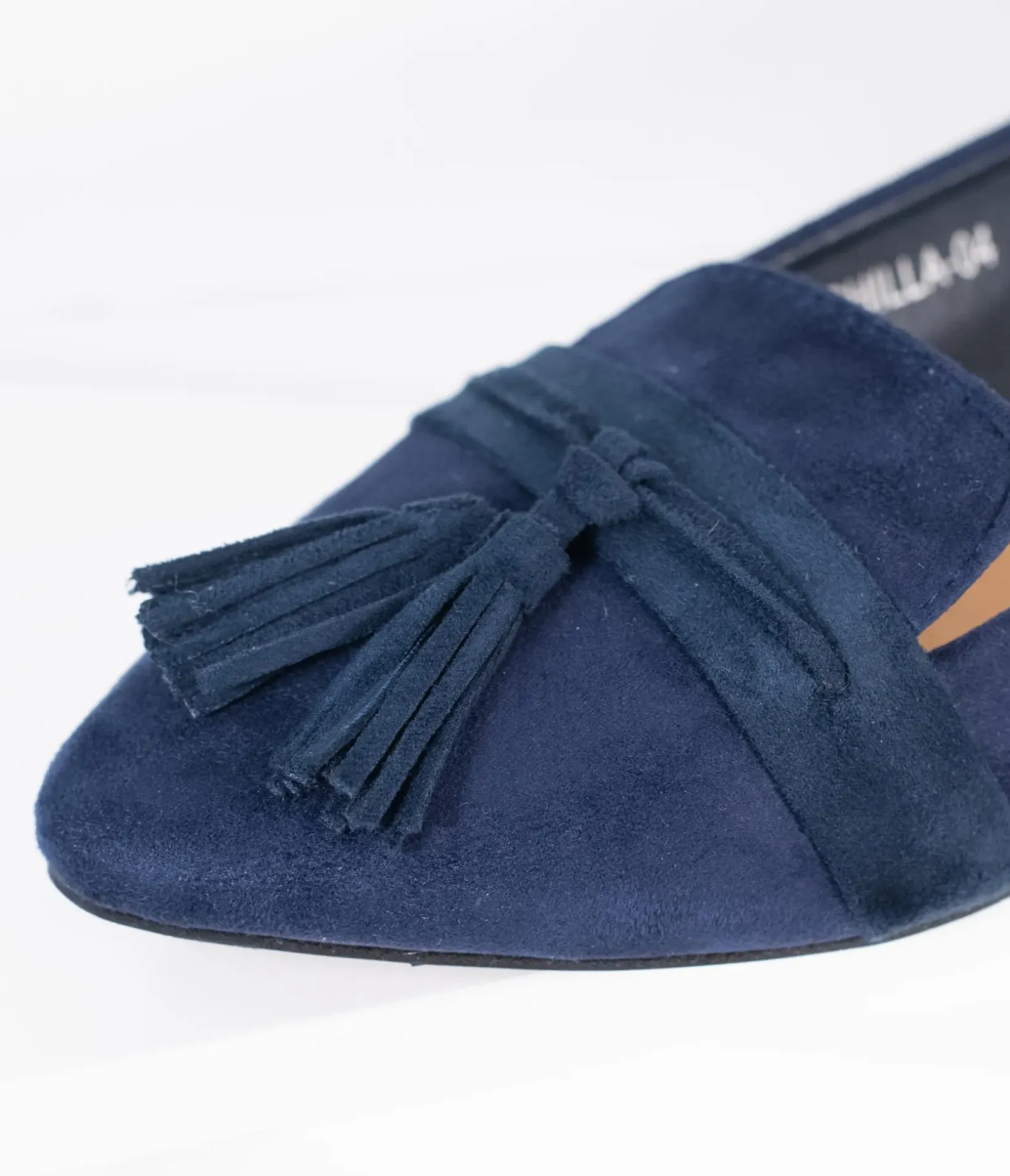 Unique Vintage Flats>Dark Navy Blue Suede Tassel Loafer