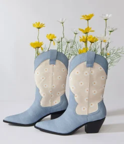 Unique Vintage Boots>Denim Daisy Cowboy Boot