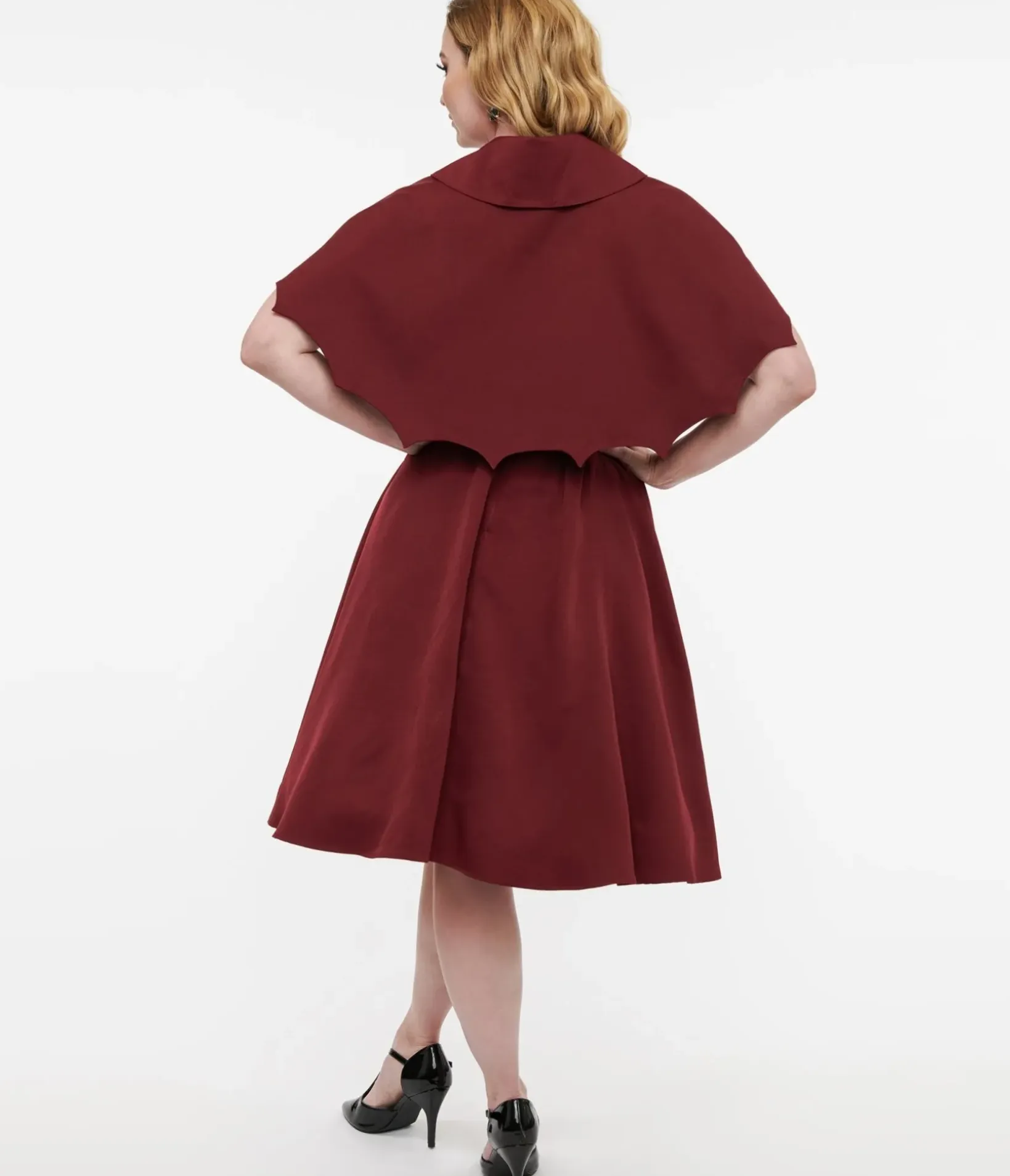 Unique Vintage Swing|Everyday Dresses>Disney Hocus Pocus Collection by Burgundy & Grey Plaid Hocus Pocus Capelet Swing Dress