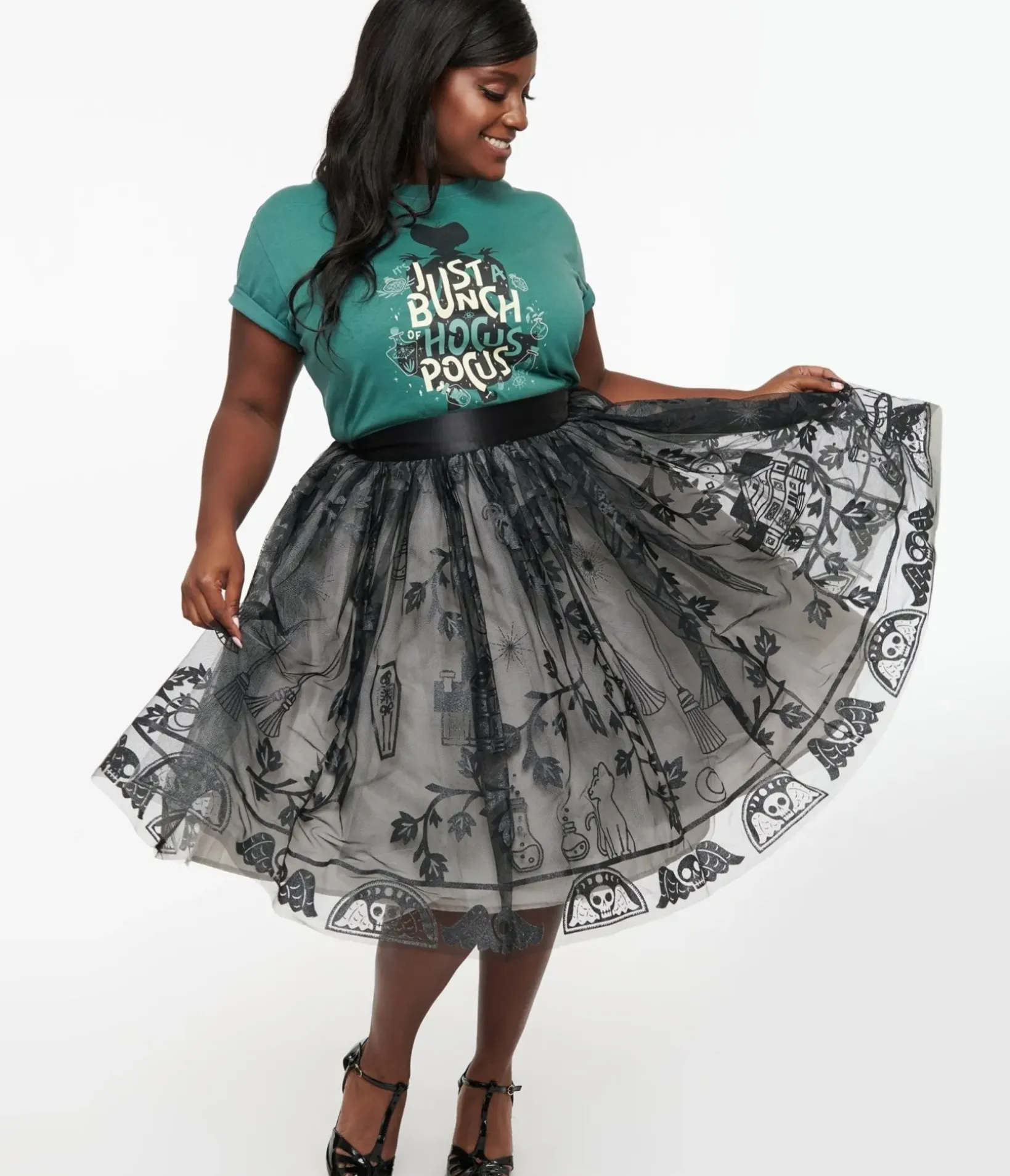 Unique Vintage Skirts|Skirts>Disney Hocus Pocus Collection by Plus Size Black Hocus Pocus Glitter Tulle Flare Skirt