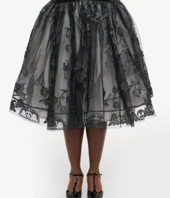 Unique Vintage Skirts|Skirts>Disney Hocus Pocus Collection by Plus Size Black Hocus Pocus Glitter Tulle Flare Skirt