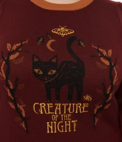 Unique Vintage Sweaters & Cardigans|Sweaters & Cardigans>Disney Hocus Pocus Collection by Plus Size Burgundy Binx Hocus Pocus Embroidered Sweater