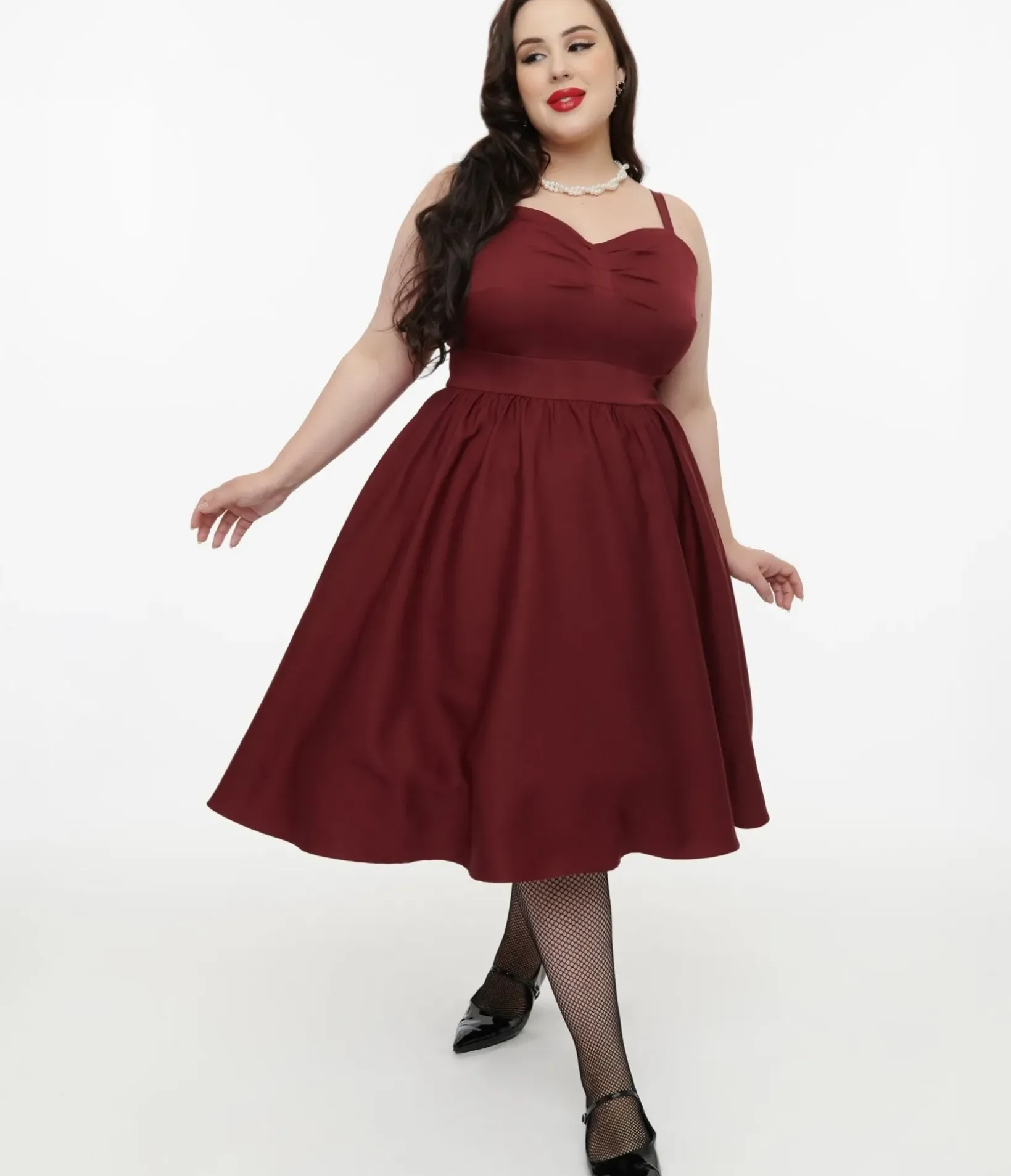 Unique Vintage Swing|Swing>Disney Hocus Pocus Collection by Plus Size Burgundy & Grey Plaid Hocus Pocus Capelet Swing Dress