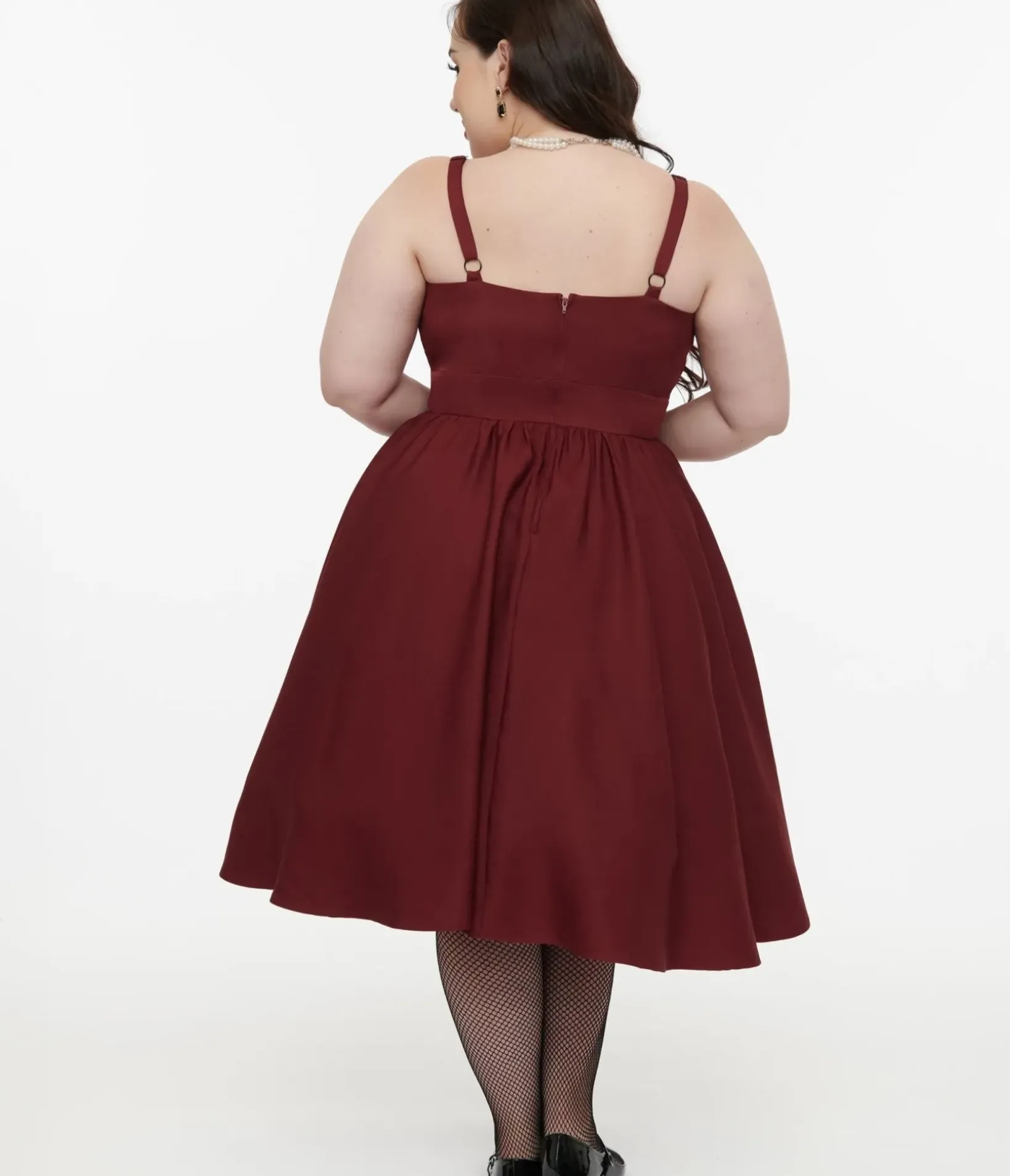 Unique Vintage Swing|Swing>Disney Hocus Pocus Collection by Plus Size Burgundy & Grey Plaid Hocus Pocus Capelet Swing Dress