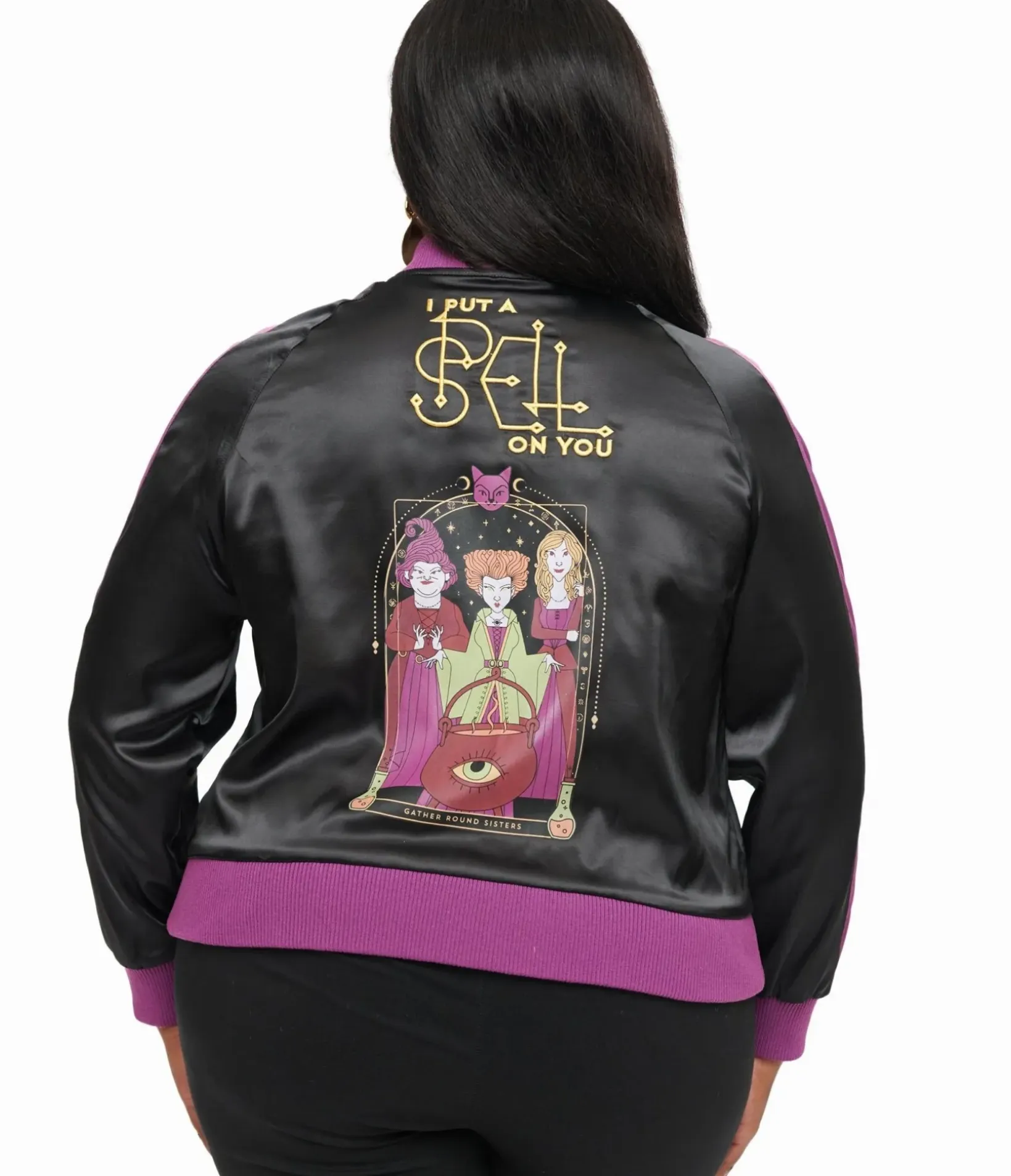Unique Vintage Jackets|Coats & Jackets>Disney Hocus Pocus Collection by Plus Size Purple & Black Hocus Pocus Spell Bomber Jacket