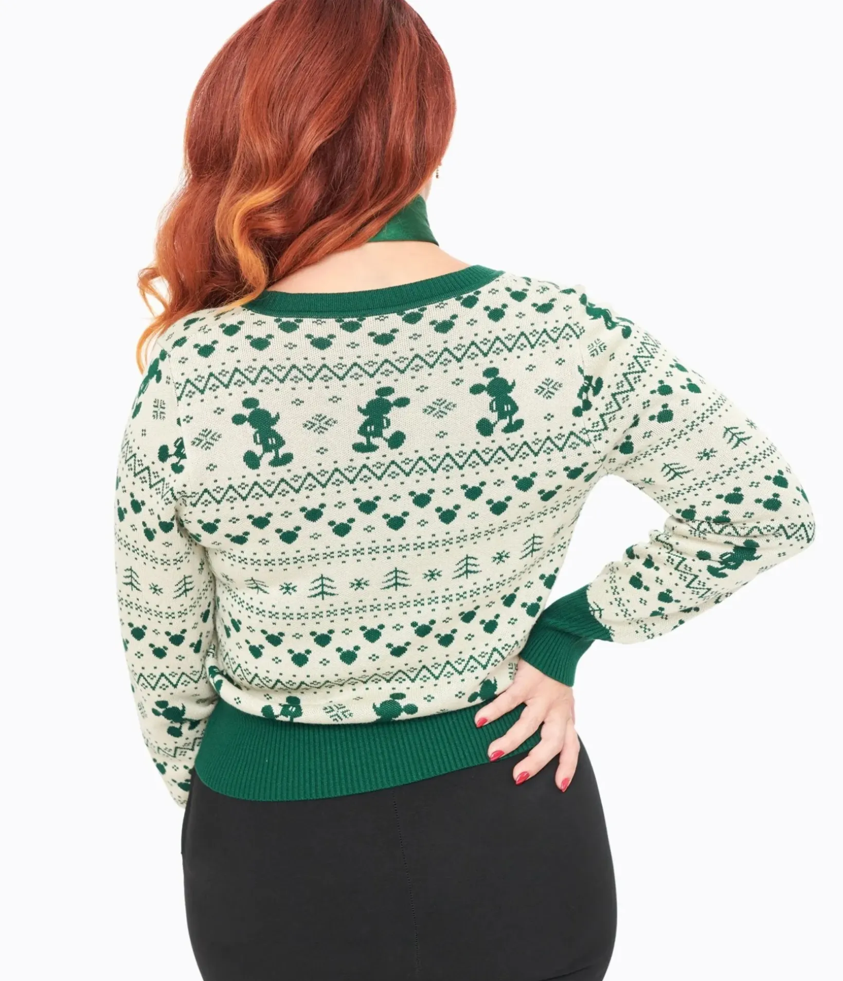 Unique Vintage Sweaters & Cardigans>Disney Holiday Collection by Green Mickey Fair Isle Jacquard Sweater Cardigan