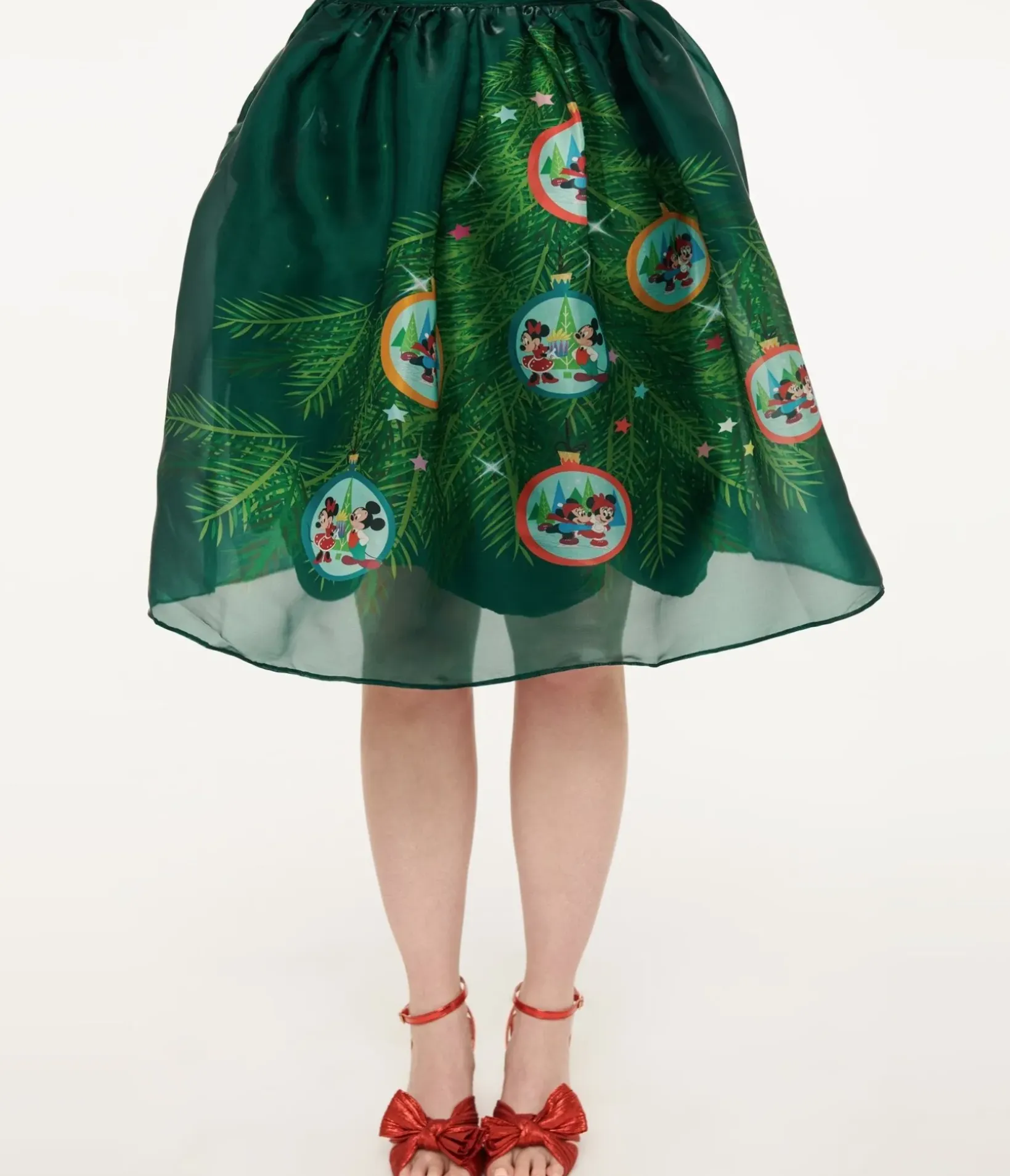 Unique Vintage Skirts>Disney Holiday Collection by Light Up Green Mickey & Minnie Christmas Tree Ballerina Skirt