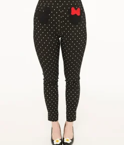 Unique Vintage Pants>Disney Mickey & Friends Collection by Black & White Pin Dot Mickey & Minnie Mouse Pocket Rizzo Cigarette Pants