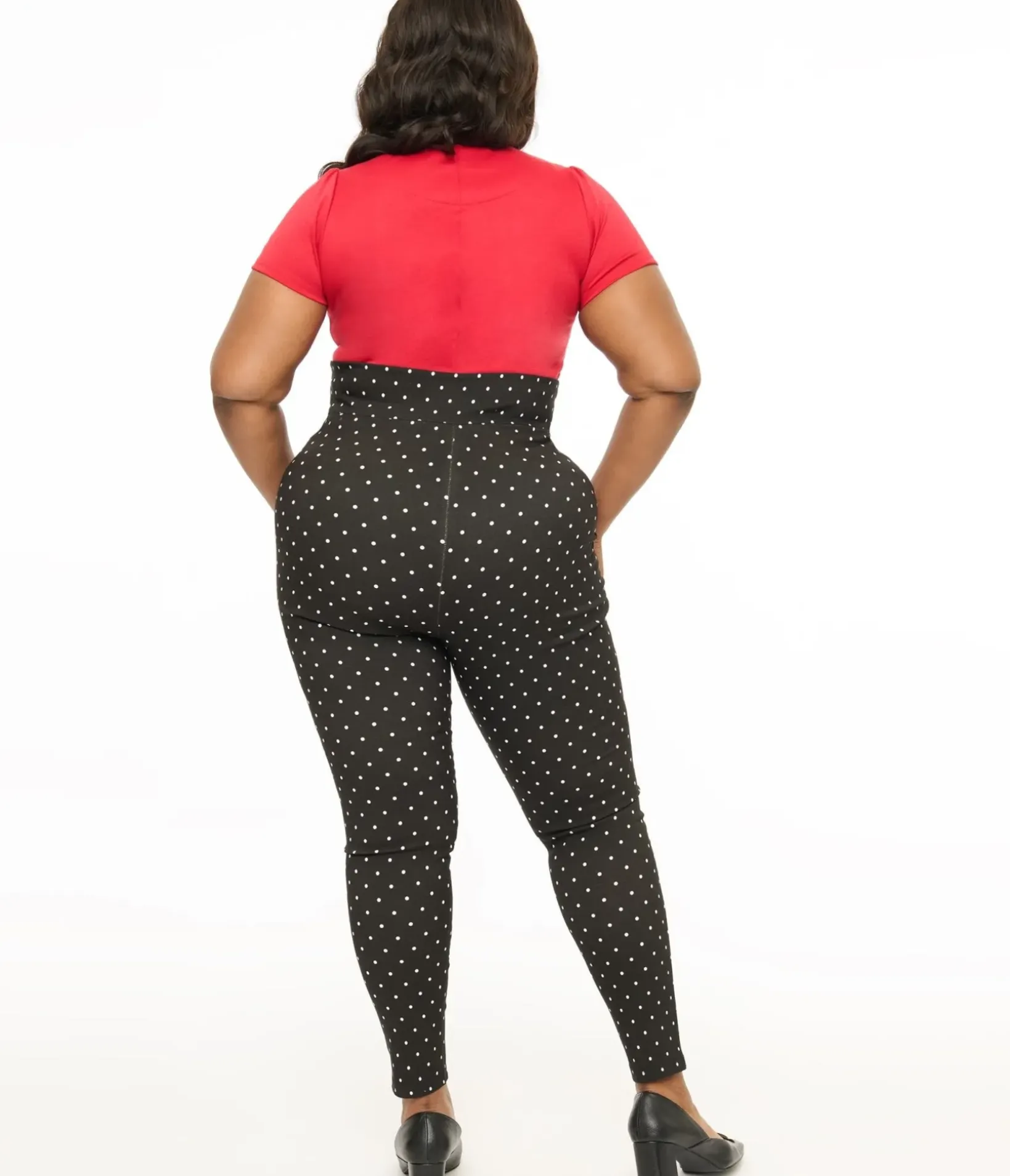 Unique Vintage Pants|Pants>Disney Mickey & Friends Collection by Plus Size Black & White Pin Dot Mickey & Minnie Mouse Pocket Rizzo Cigarette Pants