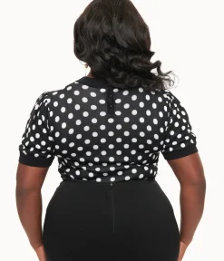 Unique Vintage Sweaters & Cardigans|Sweaters & Cardigans>Disney Mickey & Friends Collection by Plus Size Black & White Polka Dot Mickey Mouse Cutout Sweater