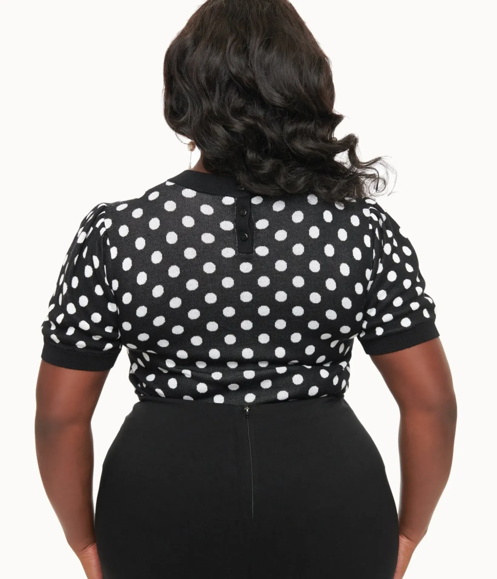 Unique Vintage Sweaters & Cardigans|Sweaters & Cardigans>Disney Mickey & Friends Collection by Plus Size Black & White Polka Dot Mickey Mouse Cutout Sweater