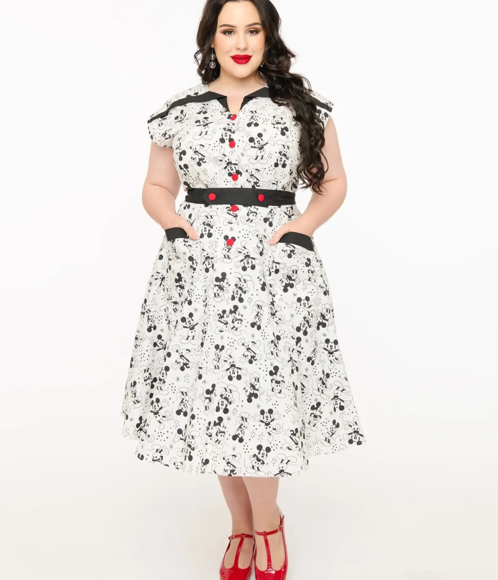 Unique Vintage Swing|Pocket Dresses>Disney Mickey & Friends Collection by Plus Size Mickey Mouse Hedda Swing Dress