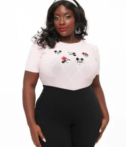 Unique Vintage Sweaters & Cardigans|Sweaters & Cardigans>Disney Mickey & Friends Collection by Plus Size Pink Mickey & Minnie Sweater