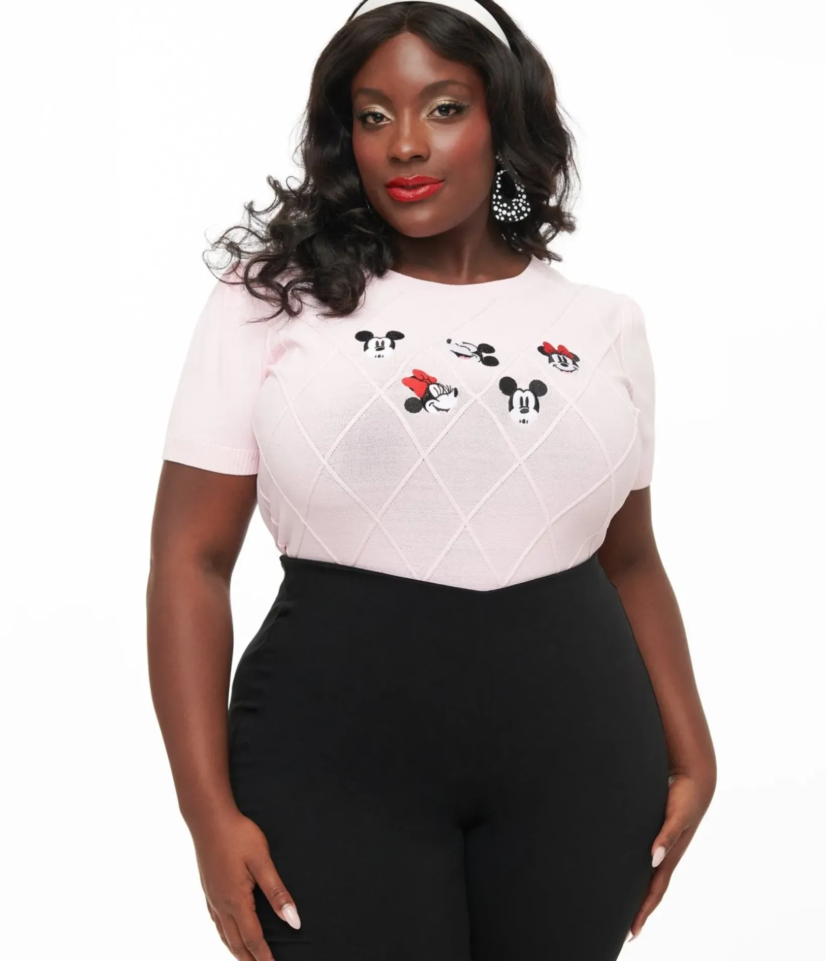 Unique Vintage Sweaters & Cardigans|Sweaters & Cardigans>Disney Mickey & Friends Collection by Plus Size Pink Mickey & Minnie Sweater
