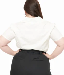 Unique Vintage Blouses|Blouses>Disney Mickey & Friends Collection by Plus Size Red Pin Dot Mickey Mouse Silhouette Cotton Blouse